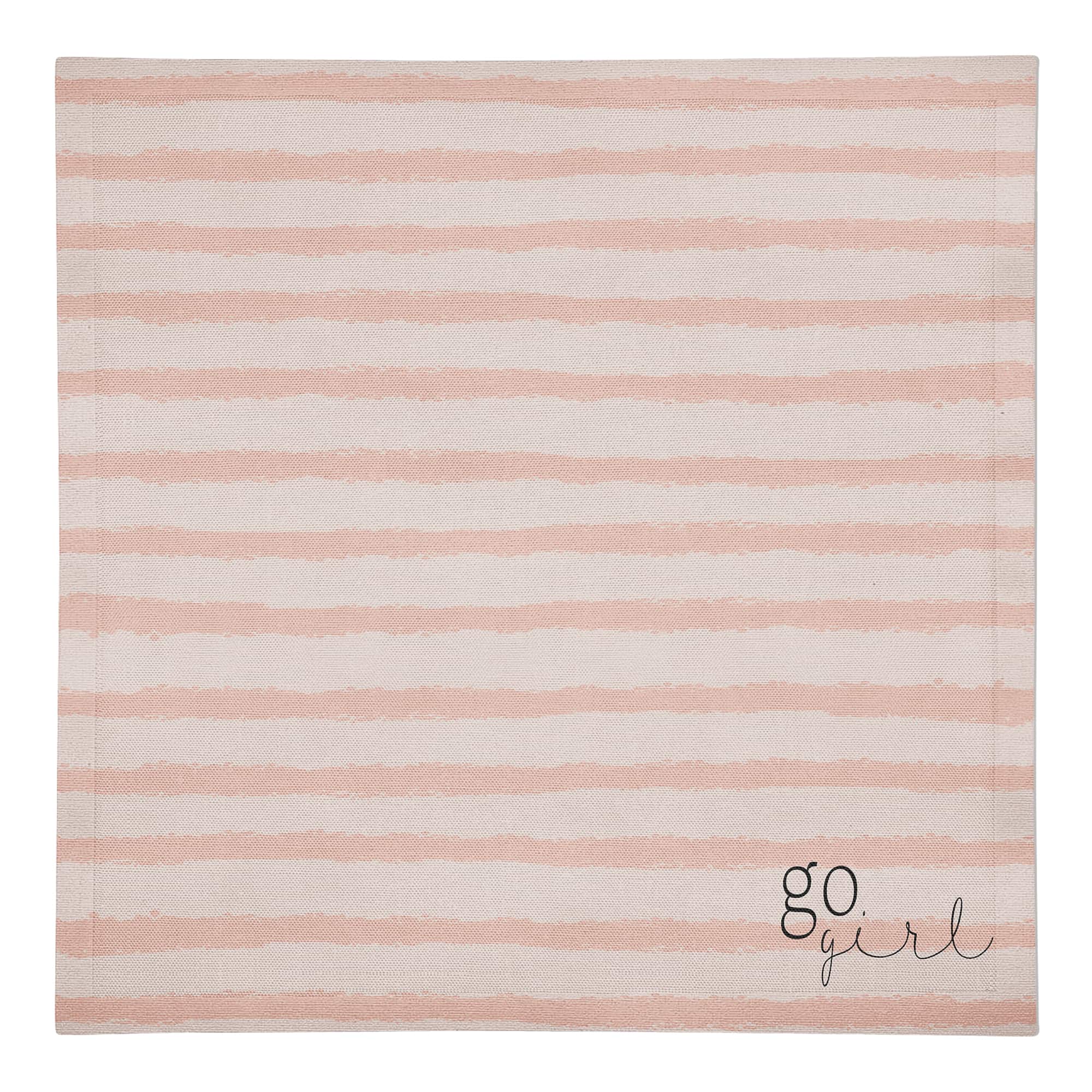 Go Girl Pink Stripes on Cream 10" x 10" Cotton Twill Napkin